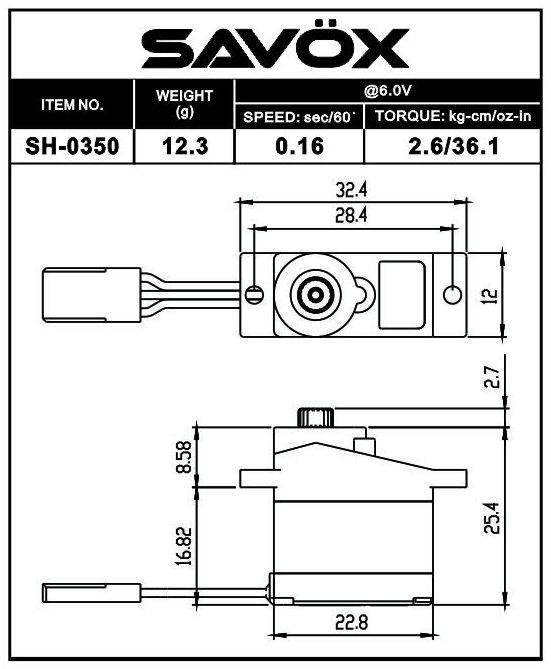 Savox servo de direction micro 2.6kg 6V - SH-0350