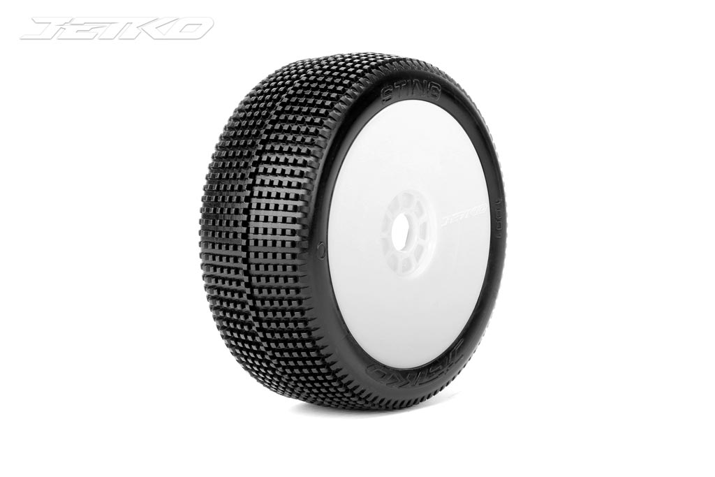 Jetko pneus Buggy 1/8 Sting Ultra Soft jantes blanches - JK1001USRW