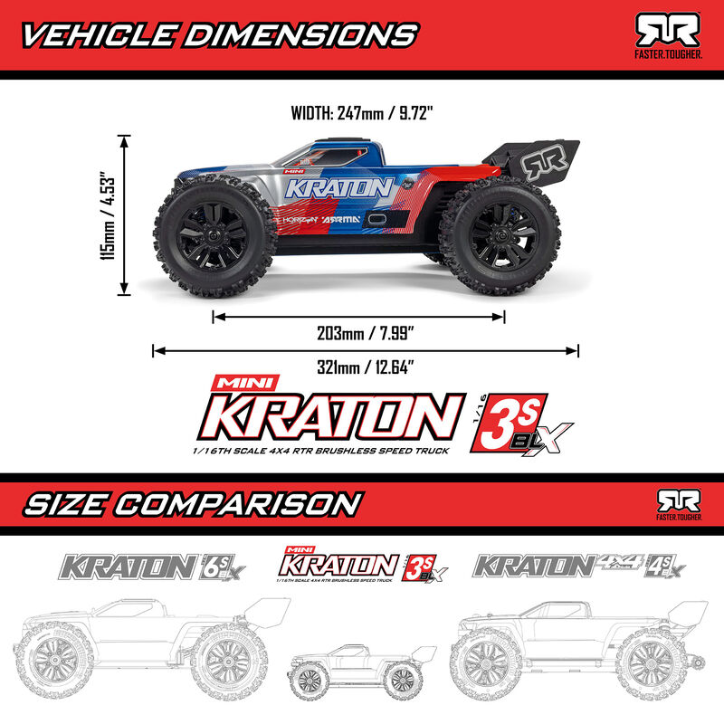 Arrma 1/16 MINI KRATON 3S DSC 4X4 RTR Brushless Speed Truck - ARA2508ST1